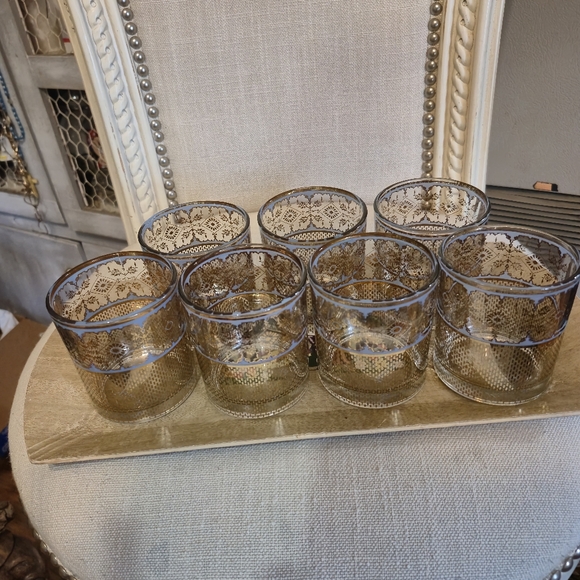 Patina Vie Turquoise Gem Rocks Glasses Set Of 7 Gold Painted. Excellent Cond. - Picture 1 of 1